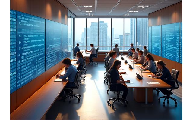 Collaborative and modern workspace inside Verity Bloom's office, showing team members working together.