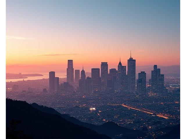 Panoramic view of the San Francisco skyline with integrated futuristic blockchain elements, symbolizing innovation and learning in a vibrant tech hub.